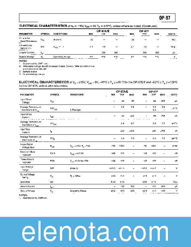 Op97 Datasheet Pdf (471Kb) Analog Devices |