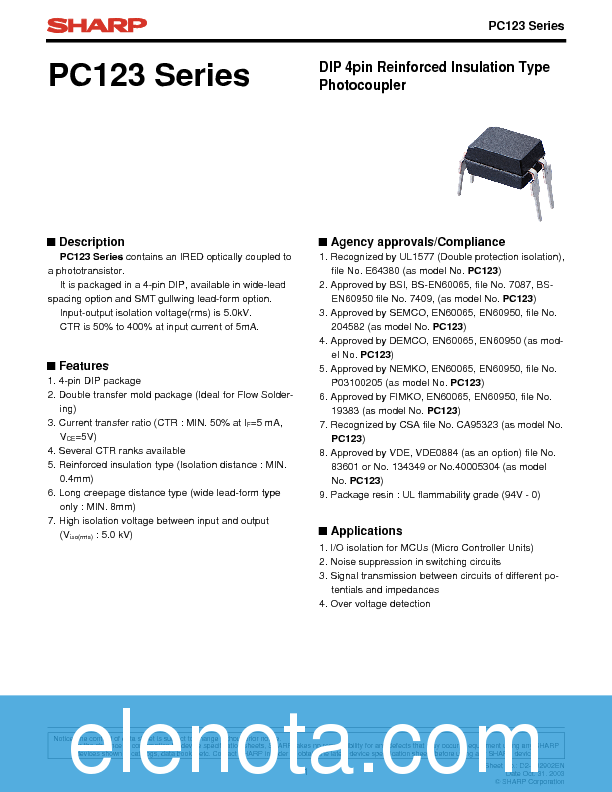PC123 Datasheet PDF (313 KB) Sharp Pobierz z Elenota.pl