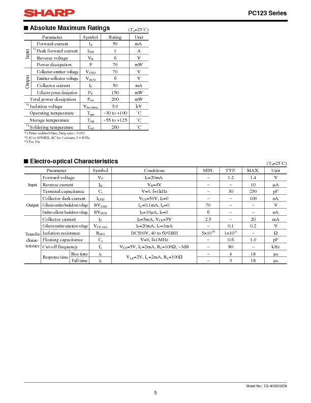 PC123 Datasheet PDF (313 KB) Sharp | Pobierz z Elenota.pl