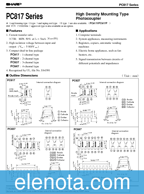 PC817 Datasheet PDF (103 KB) Sharp | Pobierz z Elenota.pl