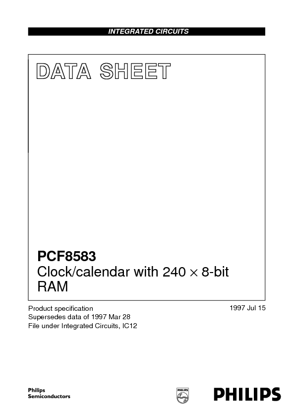 PCF8583 Datasheet PDF (134 KB) Philips | Pobierz z Elenota.pl