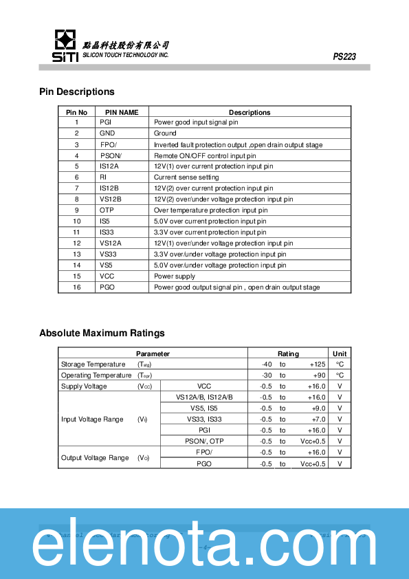 PS223 Datasheet PDF (132 KB) SITI | Pobierz z Elenota.pl