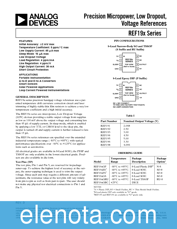 REF192 Datasheet PDF (222 KB) Analog Devices | Pobierz z Elenota.pl