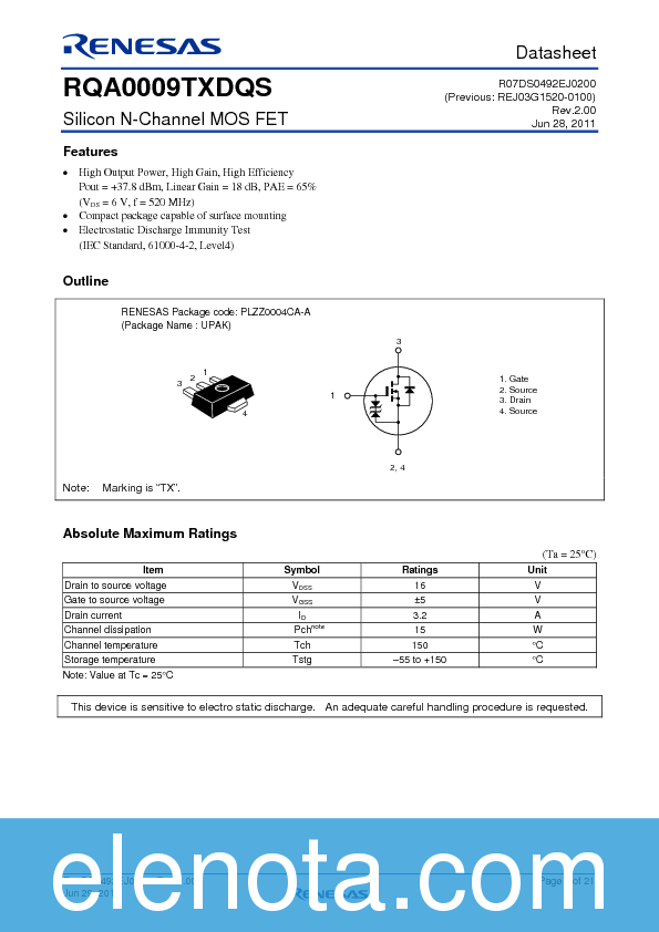 RQA0009 Datasheet PDF (218 KB) Renesas | Pobierz z Elenota.pl