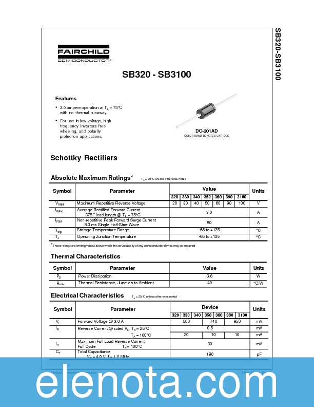 SB340 Datasheet PDF (45 KB) Fairchild | Pobierz z Elenota.pl