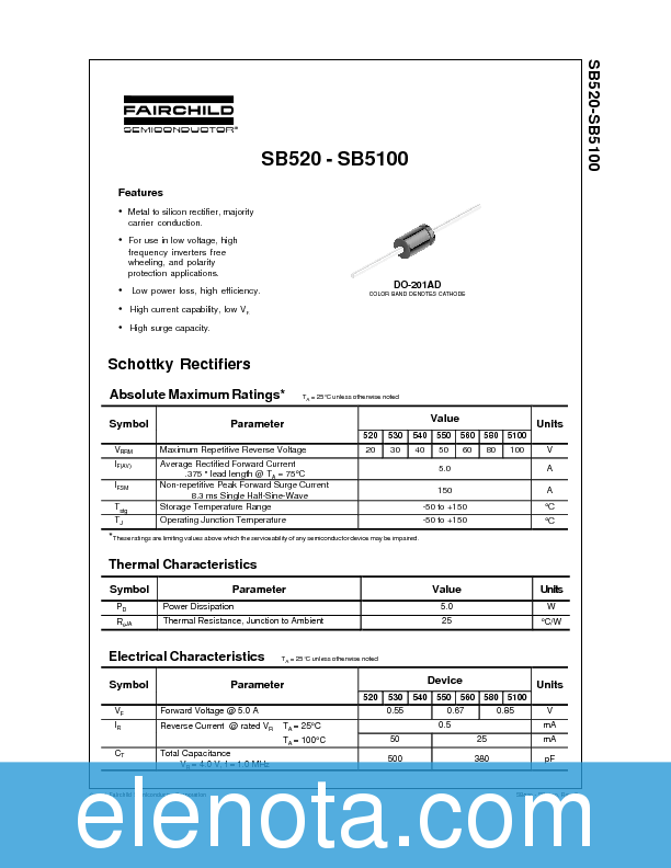 SB5100 Datasheet PDF (44 KB) Fairchild | Pobierz z Elenota.pl