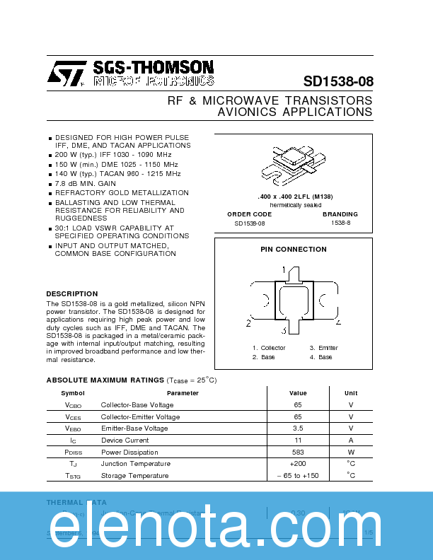 SD1538-08 Datasheet PDF (71 KB) STMicroelectronics | Pobierz z Elenota.pl