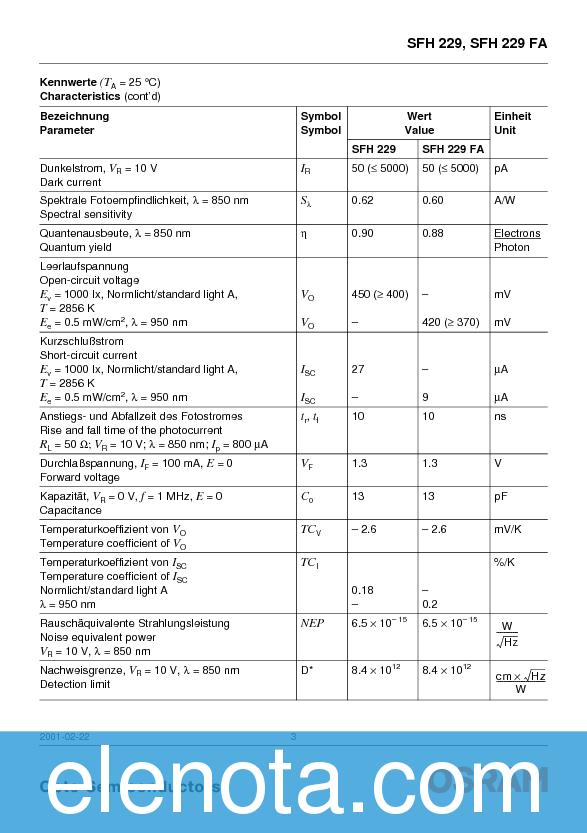 SFH229 Datasheet PDF (230 KB) Infineon | Pobierz z Elenota.pl