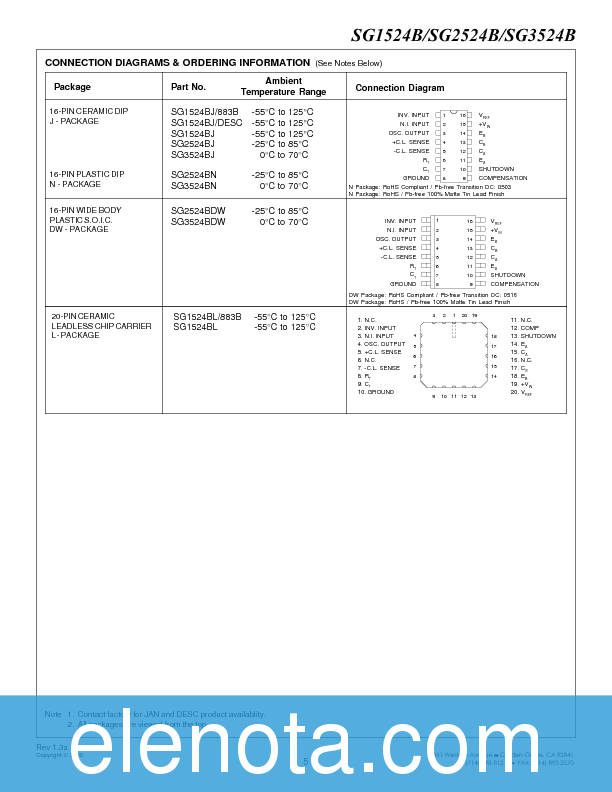SG3524BN Datasheet PDF (77 KB) Microsemi | Pobierz z Elenota.pl