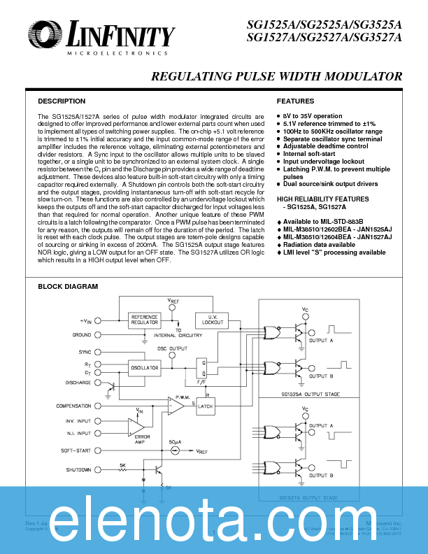 SG3525AN Datasheet PDF (146 KB) Microsemi | Pobierz z Elenota.pl