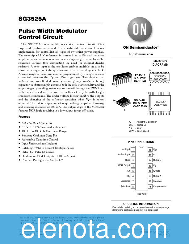 SG3525A Datasheet PDF (142 KB) ON Semiconductor | Pobierz z Elenota.pl