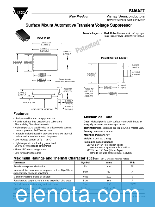 SM6A27 Datasheet PDF (28 KB) Vishay | Pobierz z Elenota.pl