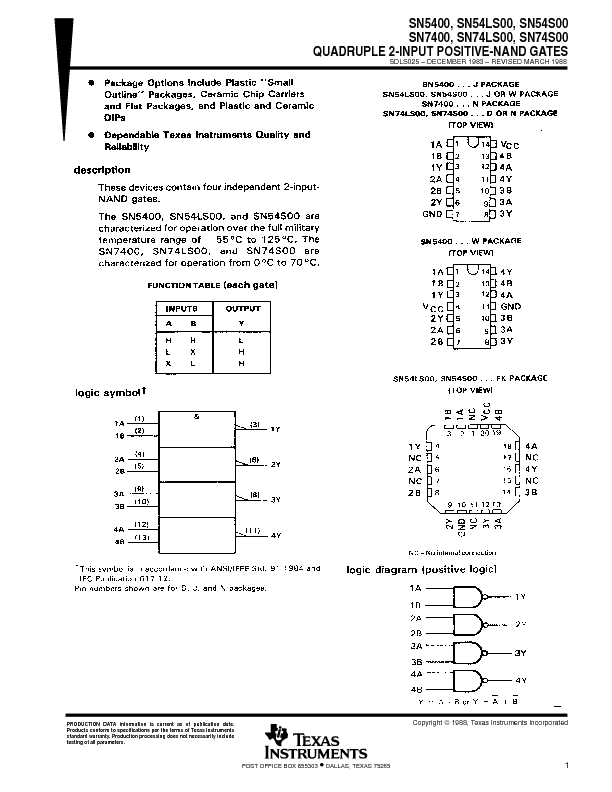 SN7400 Datasheet PDF (196 KB) Texas Instruments | Pobierz z Elenota.pl