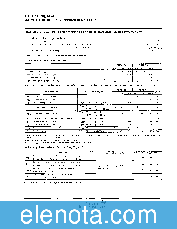 sn74154 datasheet Sn74154 datasheet pdf (204 kb) texas instruments | pobierz z.