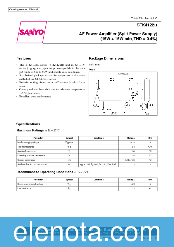 STK4122II Datasheet PDF (246 KB) Sanyo | Pobierz z Elenota.pl