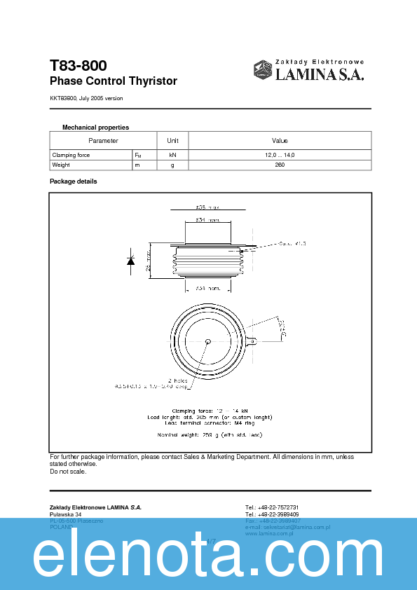 T83800 Datasheet PDF (593 KB) Lamina Pobierz z Elenota.pl