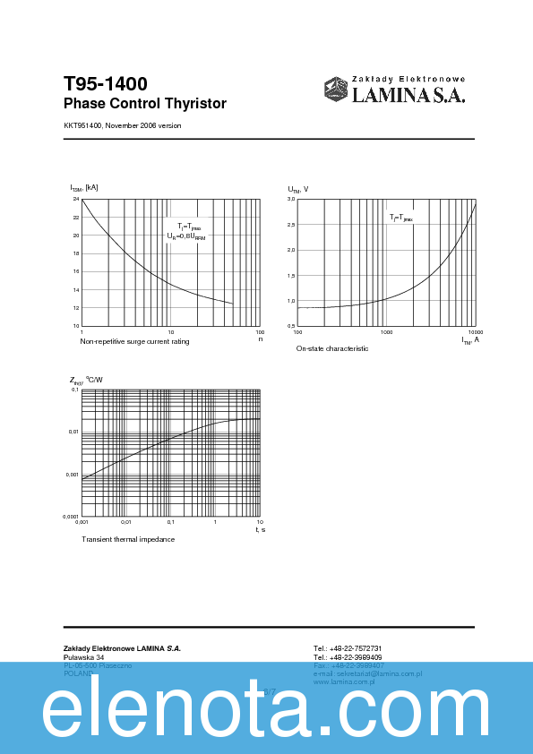 T951400 Datasheet PDF (585 KB) Lamina Pobierz z Elenota.pl