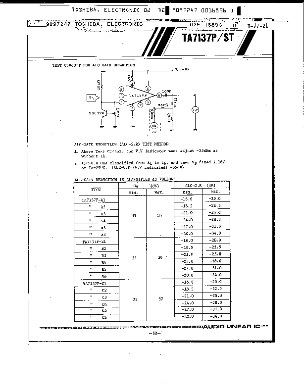 TA7137P/ST Datasheet PDF (300 KB) Toshiba | Pobierz z Elenota.pl