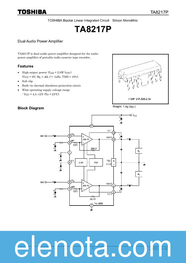 TA8217P Datasheet PDF (927 KB) Toshiba | Pobierz z Elenota.pl