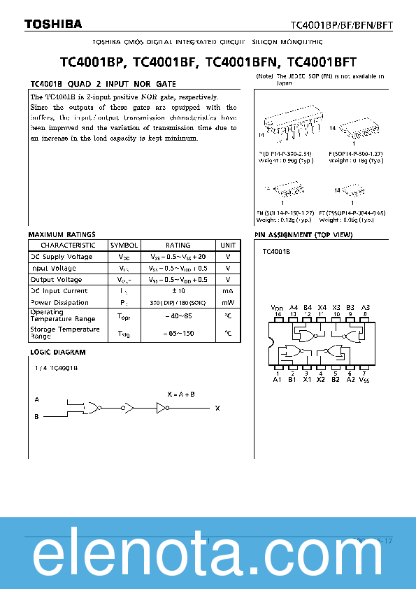 TC4001BP Datasheet PDF (228 KB) Toshiba | Pobierz z Elenota.pl