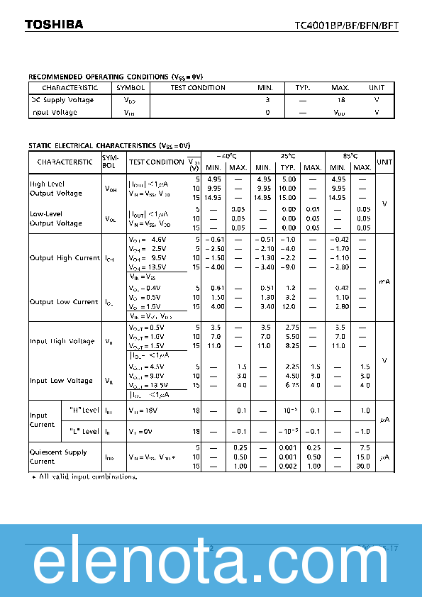 TC4001BP Datasheet PDF (228 KB) Toshiba | Pobierz z Elenota.pl