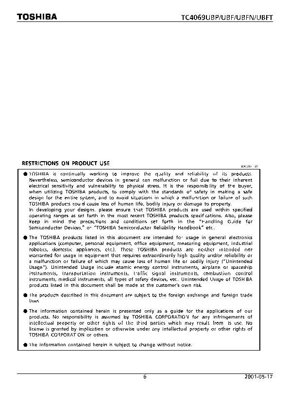 TC4069UBP Datasheet PDF (229 KB) Toshiba | Pobierz z Elenota.pl