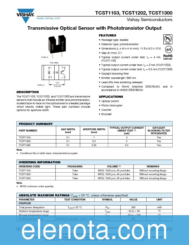 TCST1103 Datasheet PDF (240 KB) Vishay | Pobierz z Elenota.pl