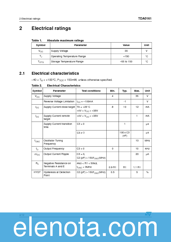 TDA0161 Datasheet PDF (559 KB) STMicroelectronics | Pobierz z Elenota.pl