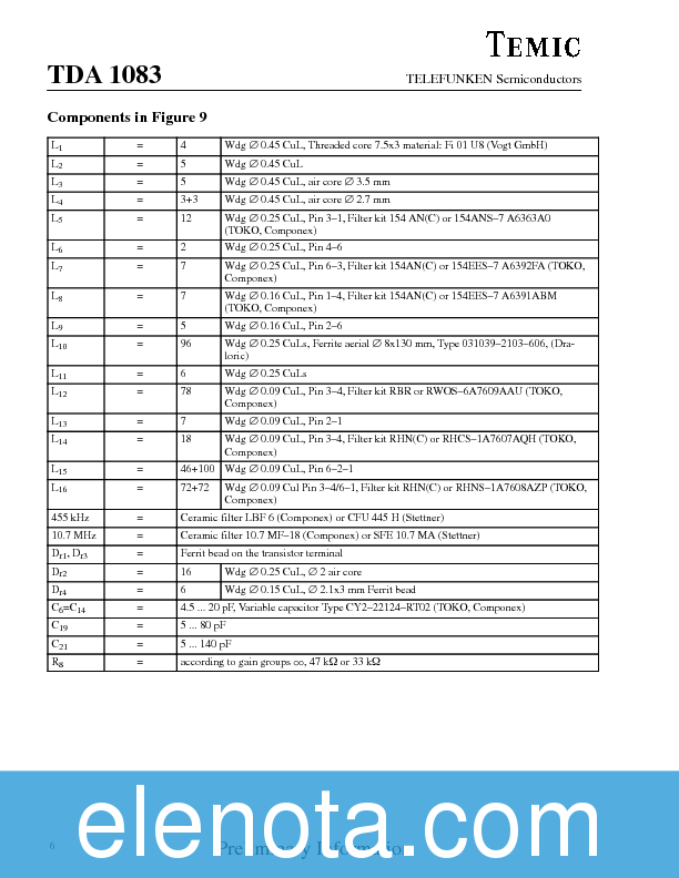 TDA1083 Datasheet PDF (437 KB) Temic | Pobierz z Elenota.pl