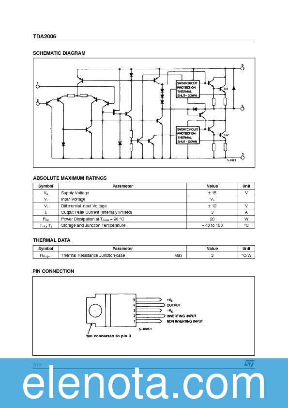 TDA2006 Datasheet PDF (1.39 MB) STMicroelectronics | Pobierz z Elenota.pl
