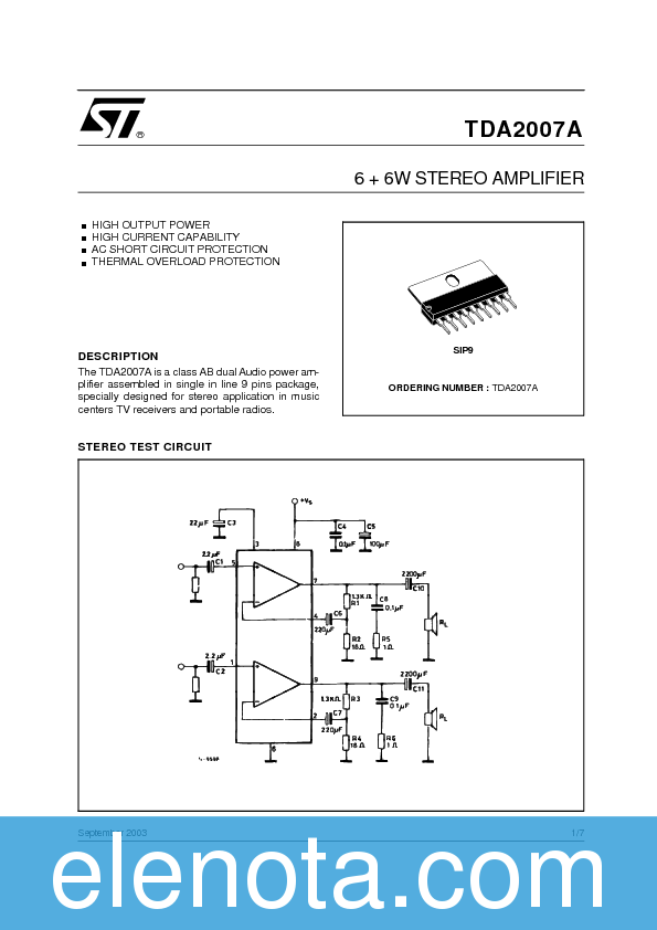TDA2007A Datasheet PDF (291 KB) STMicroelectronics | Pobierz z Elenota.pl
