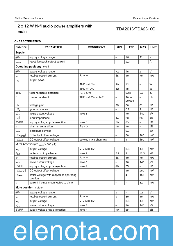 TDA2616 Datasheet PDF (70 KB) Philips | Pobierz z Elenota.pl