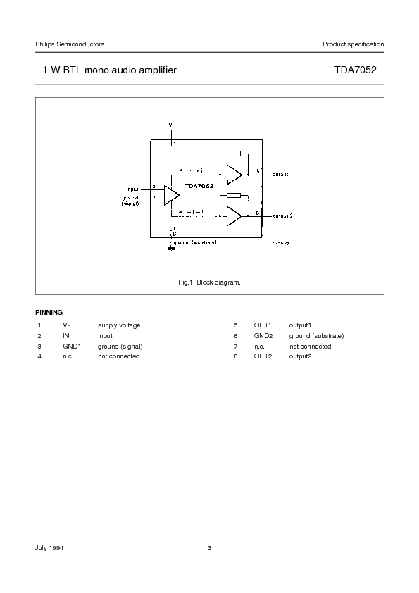 TDA7052 Datasheet PDF (44 KB) Philips | Pobierz z Elenota.pl