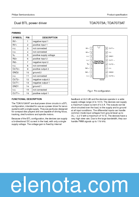 TDA7073A Datasheet PDF (82 KB) Philips | Pobierz z Elenota.pl