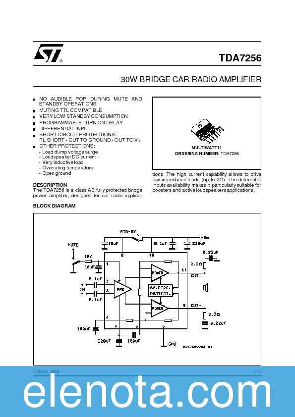 TDA7256 Datasheet PDF (116 KB) STMicroelectronics | Pobierz z Elenota.pl