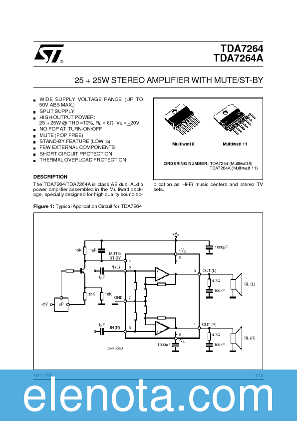 TDA7264 Datasheet PDF (189 KB) STMicroelectronics | Pobierz z Elenota.pl