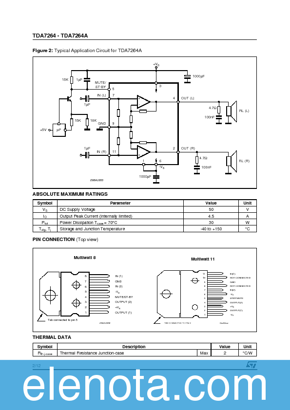 TDA7264 Datasheet PDF (189 KB) STMicroelectronics | Pobierz z Elenota.pl
