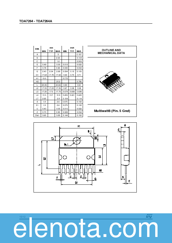 TDA7264 Datasheet PDF (189 KB) STMicroelectronics | Pobierz z Elenota.pl