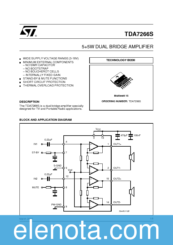 TDA7266S Datasheet PDF (98 KB) STMicroelectronics | Pobierz z Elenota.pl