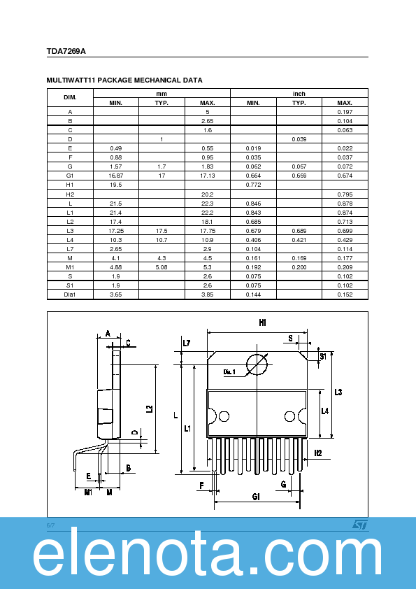 TDA7269A Datasheet PDF (55 KB) STMicroelectronics | Pobierz z Elenota.pl