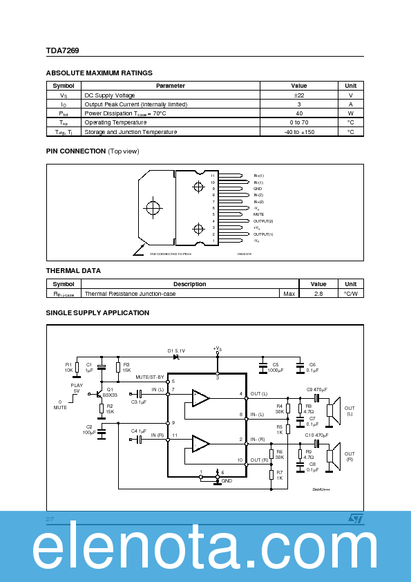 TDA7269 Datasheet PDF (54 KB) STMicroelectronics | Pobierz z Elenota.pl