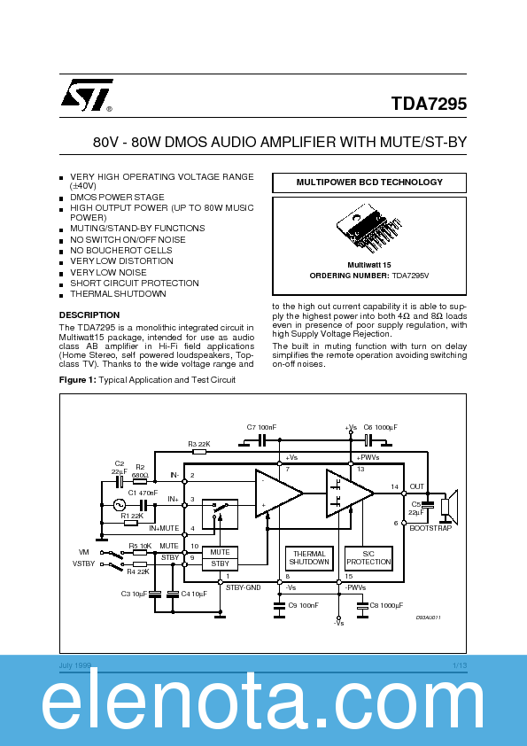 TDA7295 Datasheet PDF (222 KB) STMicroelectronics | Pobierz z Elenota.pl