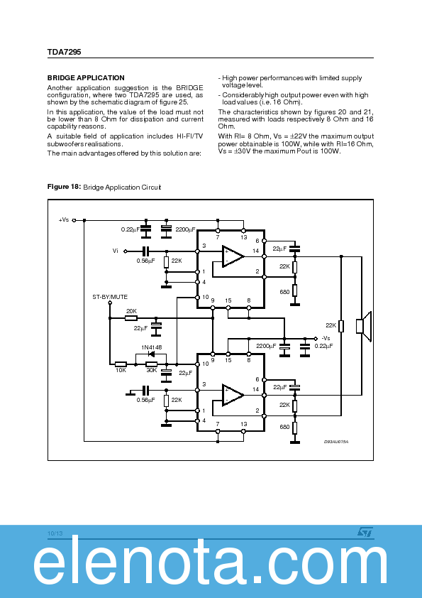 TDA7295 Datasheet PDF (222 KB) STMicroelectronics | Pobierz z Elenota.pl