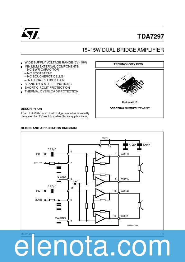 TDA7297 Datasheet PDF (110 KB) STMicroelectronics | Pobierz z Elenota.pl
