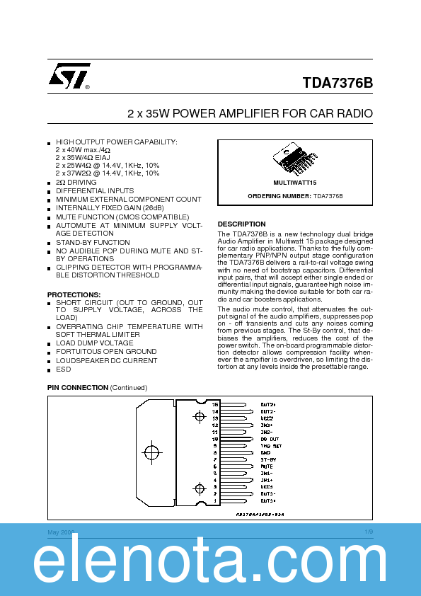 TDA7376B Datasheet PDF (123 KB) STMicroelectronics | Pobierz z Elenota.pl