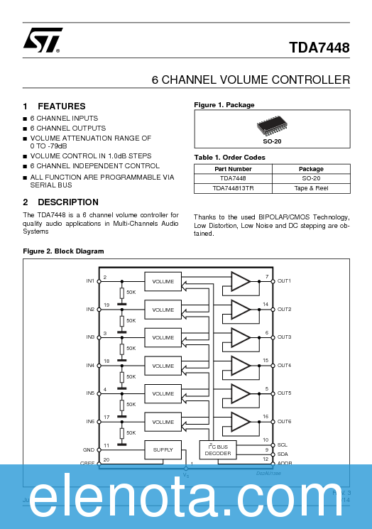 TDA7448 Datasheet PDF (364 KB) STMicroelectronics | Pobierz z Elenota.pl