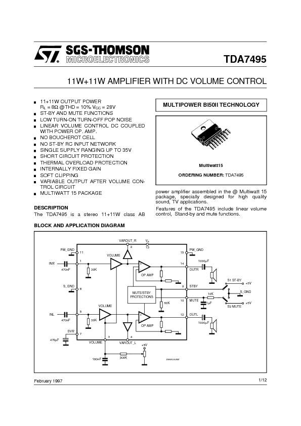 Tda7495 схема усилителя - Схемы
