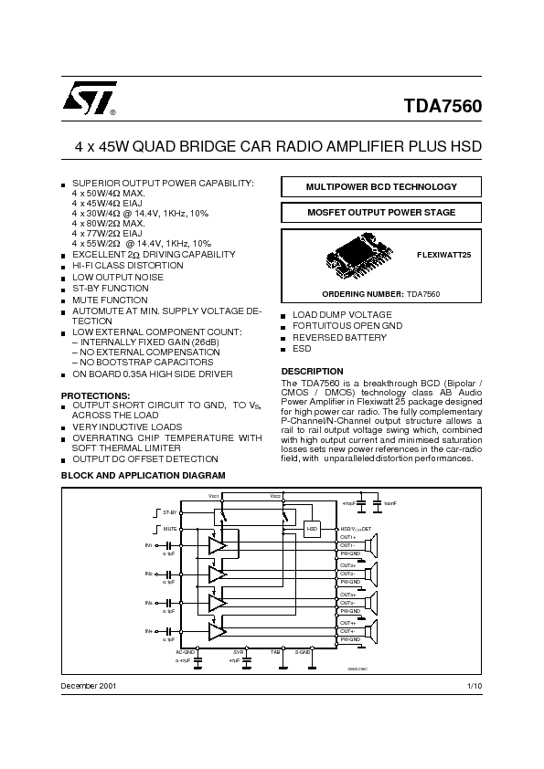 TDA7560 Datasheet PDF (355 KB) STMicroelectronics | Pobierz z Elenota.pl