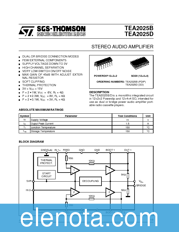 TEA2025B Datasheet PDF (82 KB) STMicroelectronics Pobierz z Elenota.pl