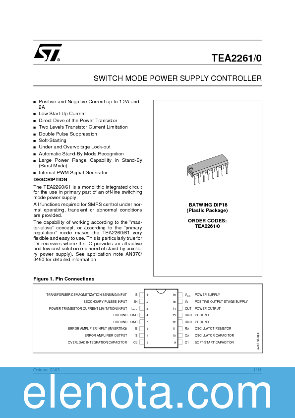 TEA2261 Datasheet PDF (116 KB) STMicroelectronics | Pobierz z Elenota.pl